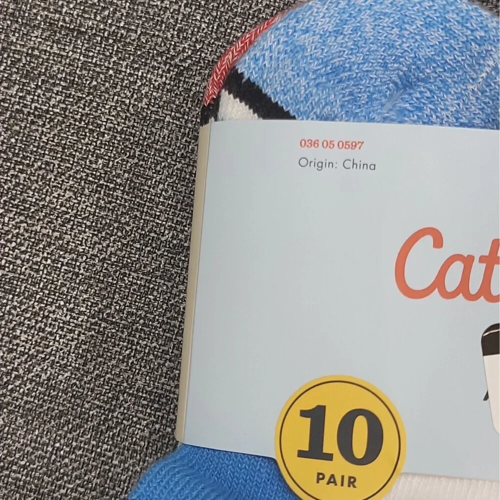 Cat & Jack Boys' 10pk Striped Lightweight Ankle Socks Size Small 5.5-8.5